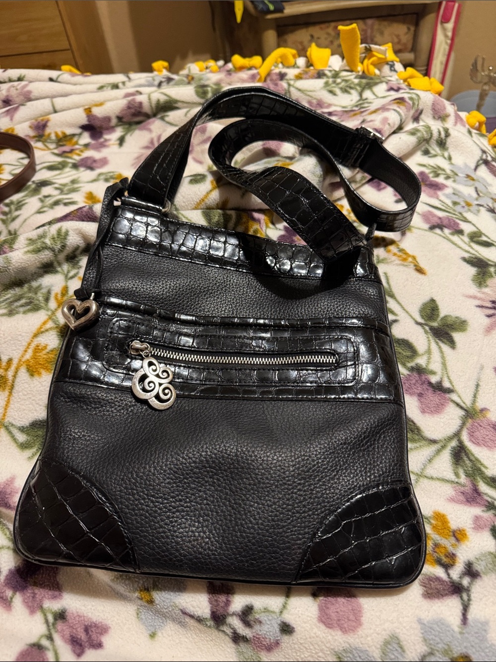 Brighton Black Crossbody Shoulder Bag with Decorative Charms